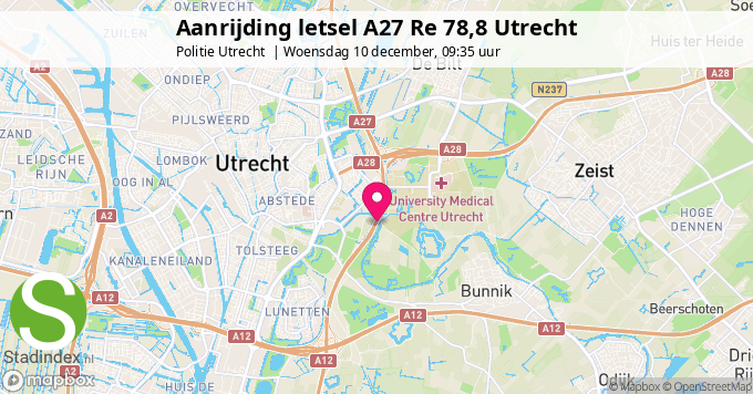 Aanrijding letsel A27 Re 78,8 Utrecht