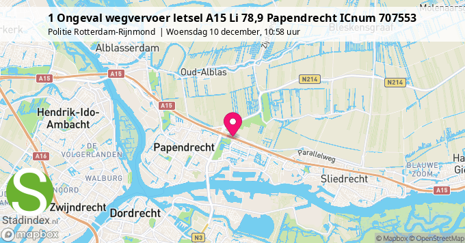 1 Ongeval wegvervoer letsel A15 Li 78,9 Papendrecht ICnum 707553