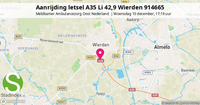 Aanrijding letsel A35 Li 42,9 Wierden 914665